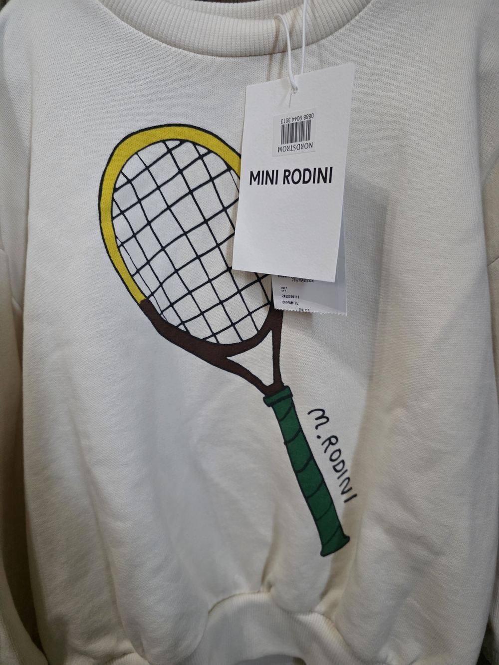 NWT Mini Rodini Cream Tennis Racket Sweatshirt - Picture 2 of 4